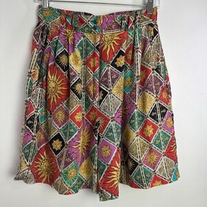 Vintage 80s High Waisted Silk Celestial Shorts Womens M Pleated Mom Shorts Retro